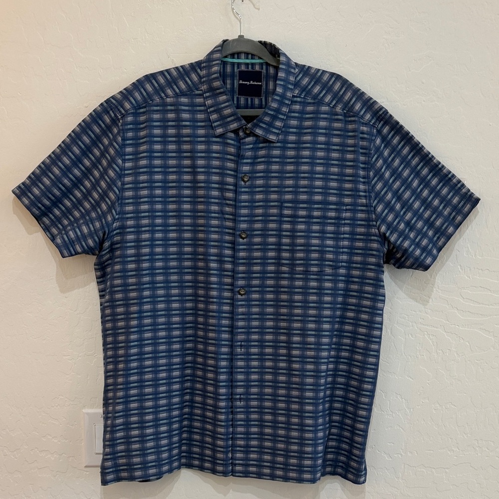 Tommy Bahama Navy and White Checkered Shirt